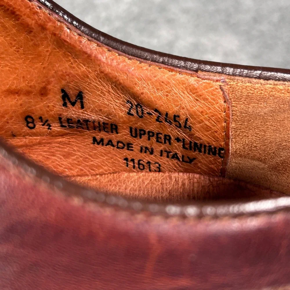 Johnston Murphy Wingtip Derby Oxford Dress Shoes Men 8.5M Burgundy Leather Italy